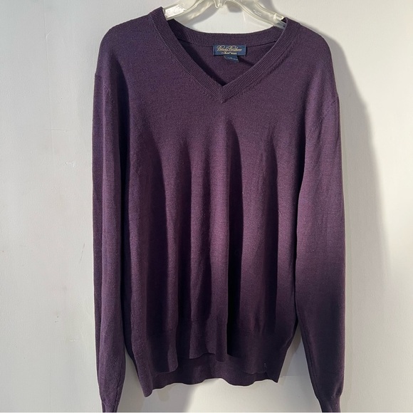 Brooks Brothers 100% Wool Purple V-neck Sweater Business Pull Over Career Knit - Picture 3 of 6